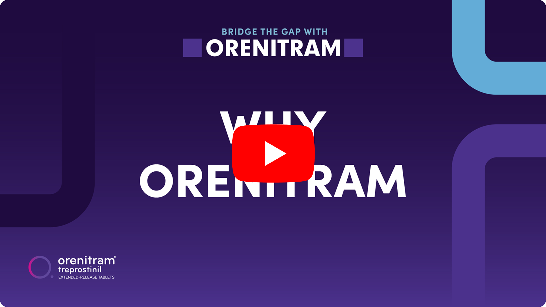 Thumbnail image of the Bridge the Gap video on the benefits of using Orenitram for intermediate-risk patients who need more but are not suitable for pump therapy.